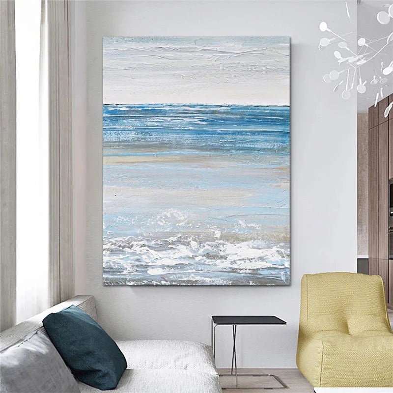 Extra Large Wall Art  Abstract Art Blue Painting large Blue Painting minimalist Plaster Painting modern Textured Sea & Beach Painting 3D Oil  Wall Art On Canvas