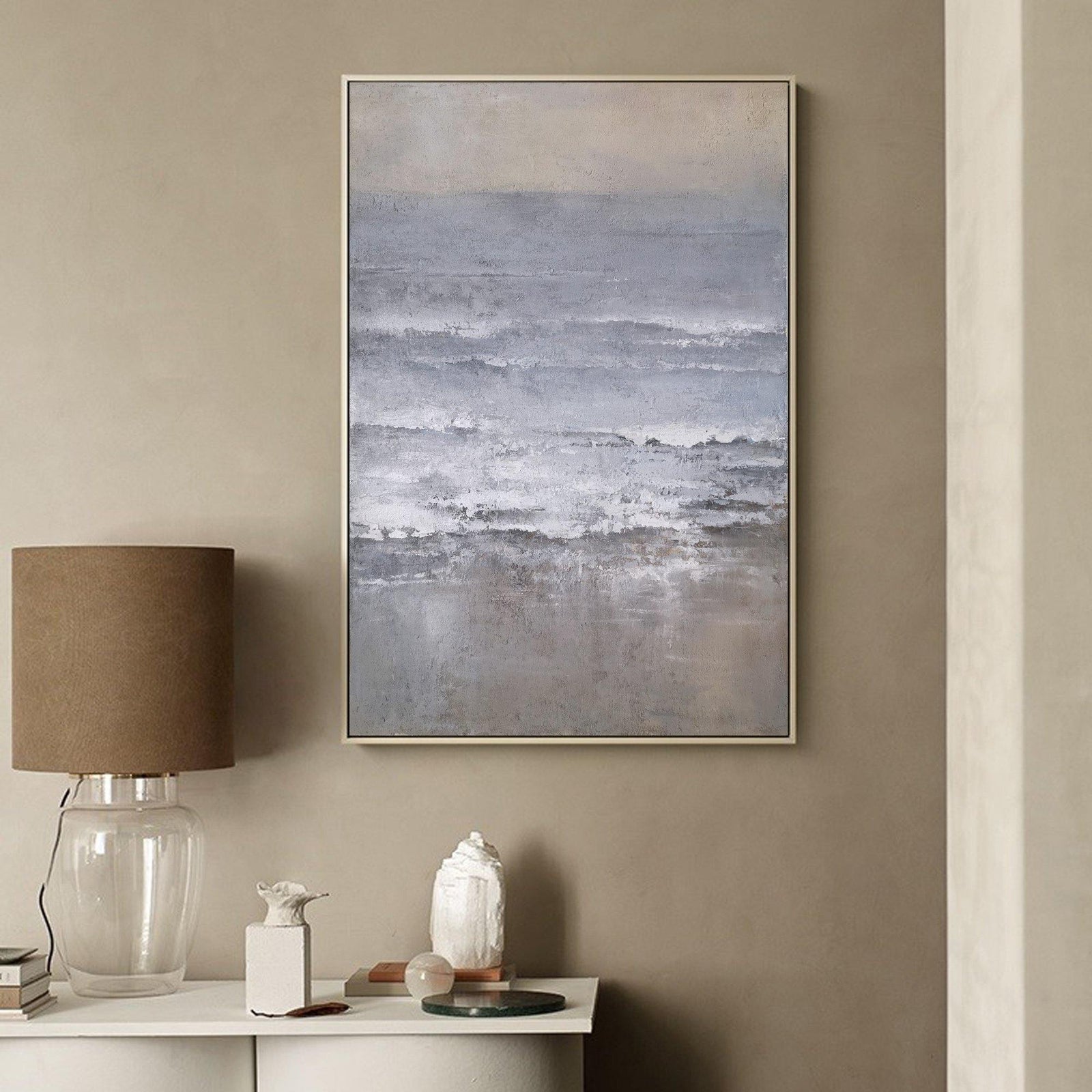 Extra Large Wall Art Abstract Beige Abstract Art beige Painting 3D Oil Plaster Painting On Canvas  Blue Wall Art minimalist Painting modern Textured Sea & Beach Painting