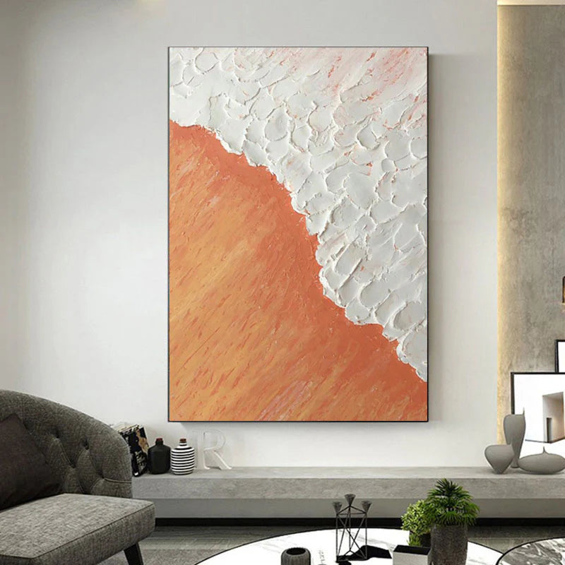 Extra Large Wall Art  Abstract Art Orange Painting White Painting minimalist Plaster Painting modern Textured Sea & Beach Painting 3D Oil  Wall Art On Canvas