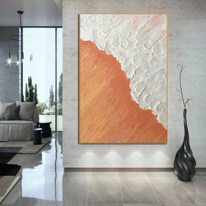 Extra Large Wall Art  Abstract Art Orange Painting White Painting minimalist Plaster Painting modern Textured Sea & Beach Painting 3D Oil  Wall Art On Canvas