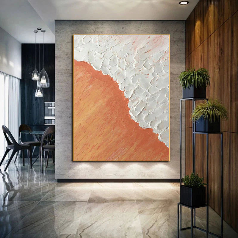 Extra Large Wall Art  Abstract Art Orange Painting White Painting minimalist Plaster Painting modern Textured Sea & Beach Painting 3D Oil  Wall Art On Canvas