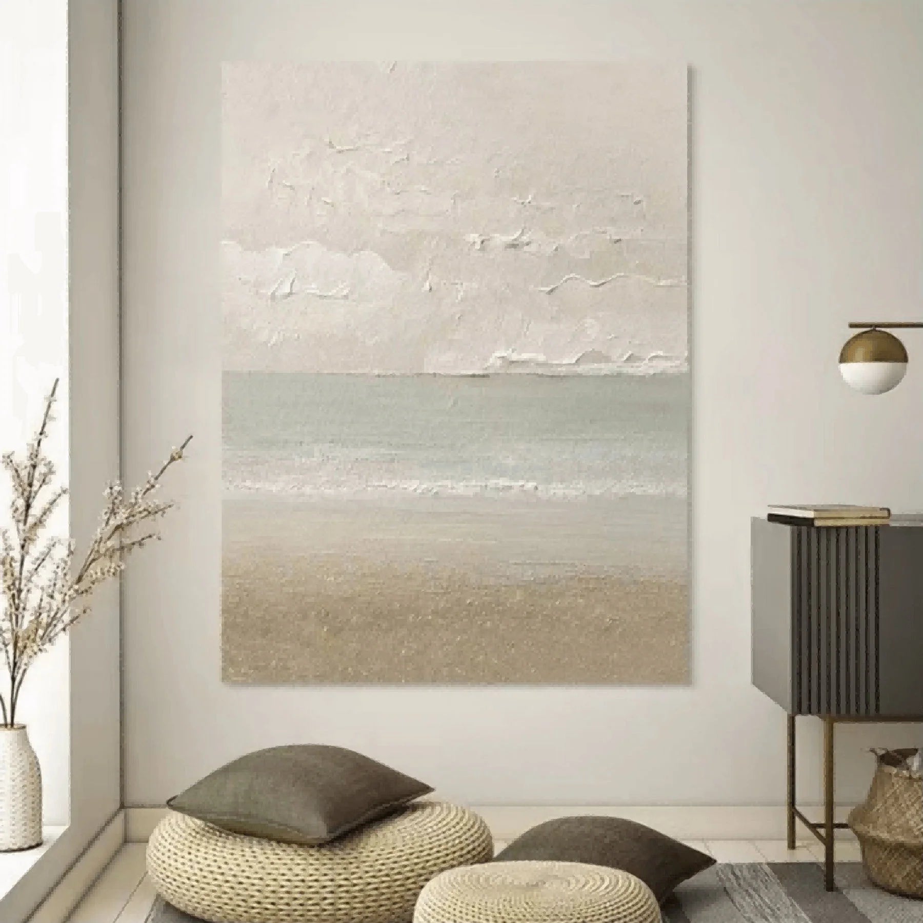 Extra Large Wall Art Abstract Beige Abstract Art beige Painting Minimalist Painting,modern Textured Sea & Beach Painting 3D Oil  Wall Art On Canvas