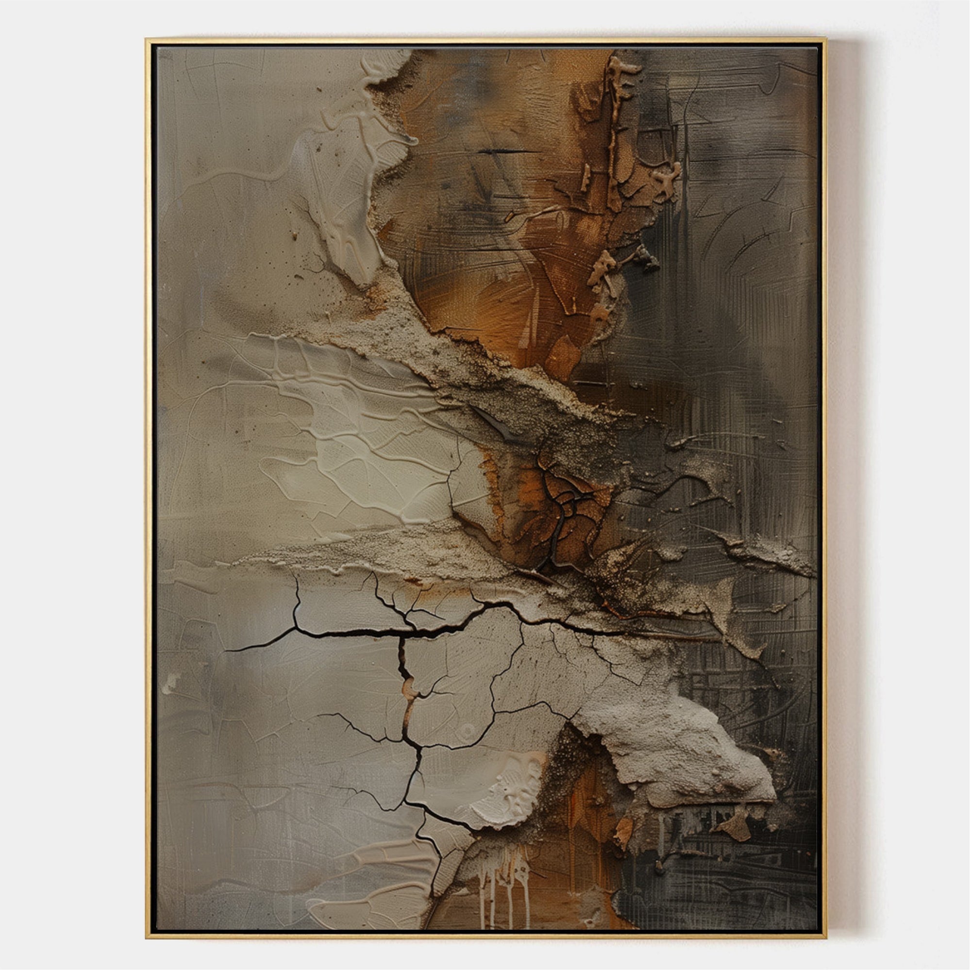 Wabi-sabi Art Brown Minimalist Plaster Art Beige Abstract Texture Painting Beige Wall Decor Plaster Texture Wall Art Minimalist Art Brown 3D Oil  Plaster Wall Art On Canvas