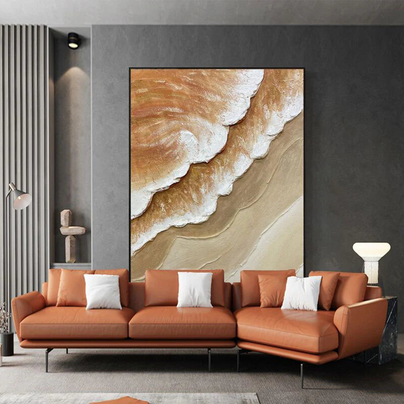 Extra Large Wall Art  Abstract Art Orange Painting White Painting minimalist Plaster Painting modern Textured Sea & Beach Painting 3D Oil  Wall Art On Canvas