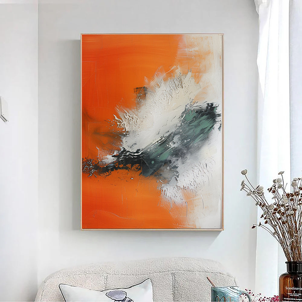 Large Original Abstract Painting Modern Minimalist Wall Art White Texture Painting Orange Painting Living Room Wall Art Neutral Art 