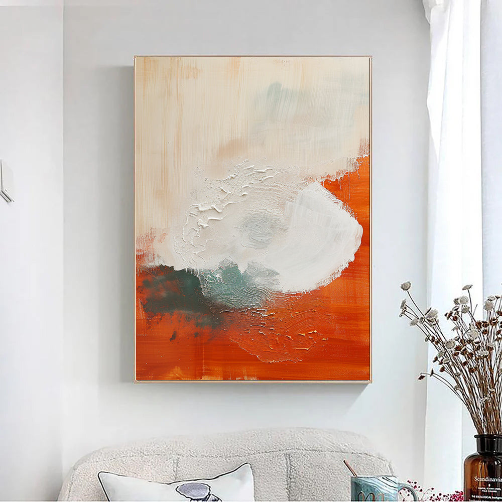 Large Original Abstract Painting Modern Minimalist Wall Art White Texture Painting Orange Painting Living Room Wall Art Neutral Art 