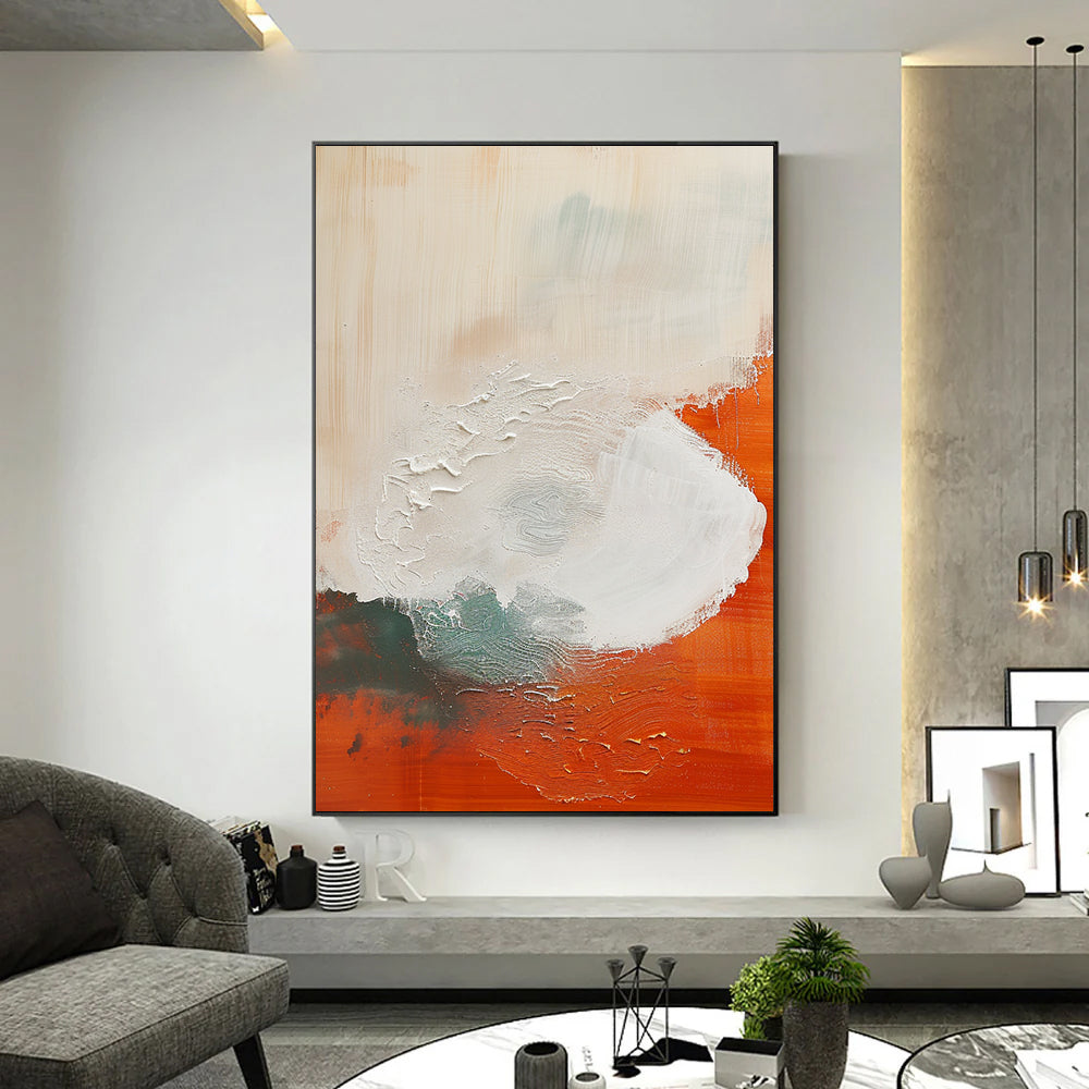 Large Original Abstract Painting Modern Minimalist Wall Art White Texture Painting Orange Painting Living Room Wall Art Neutral Art 