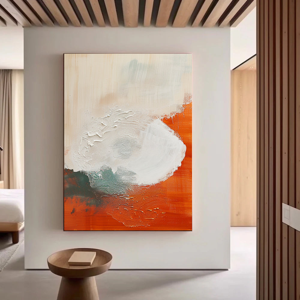 Large Original Abstract Painting Modern Minimalist Wall Art White Texture Painting Orange Painting Living Room Wall Art Neutral Art 