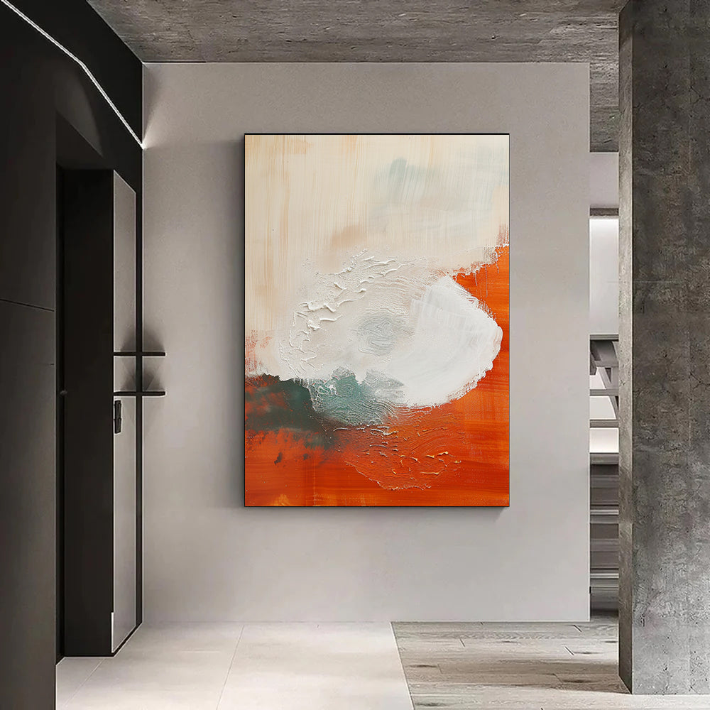 Large Original Abstract Painting Modern Minimalist Wall Art White Texture Painting Orange Painting Living Room Wall Art Neutral Art 