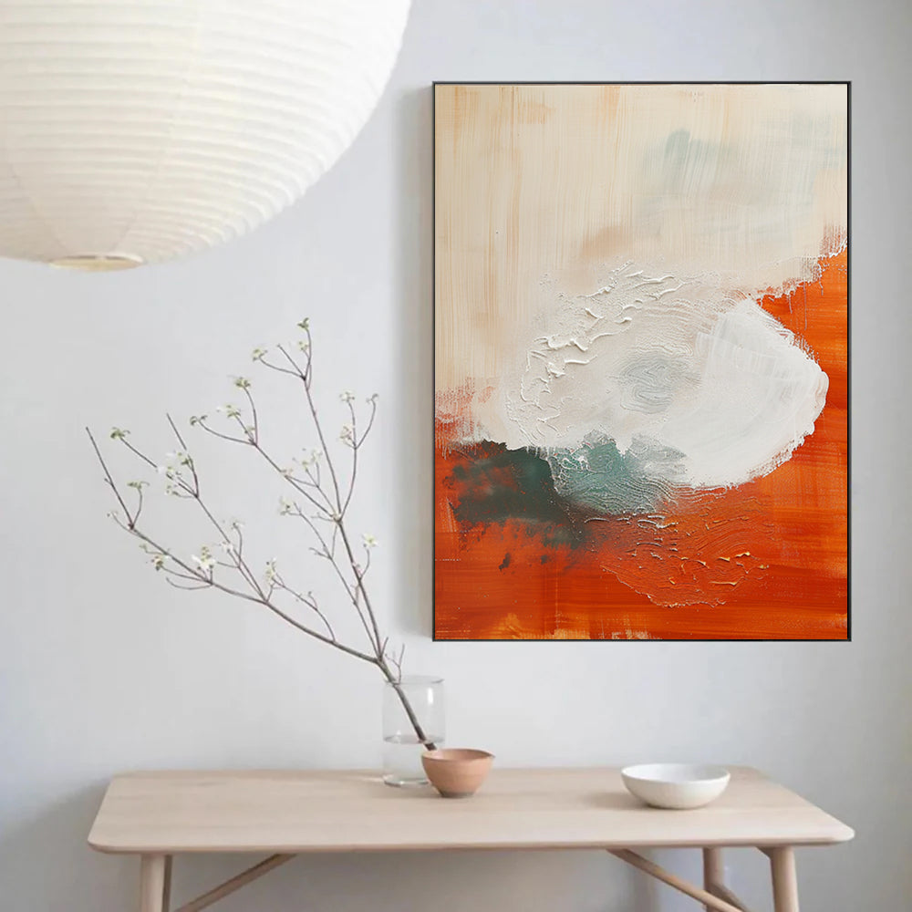 Large Original Abstract Painting Modern Minimalist Wall Art White Texture Painting Orange Painting Living Room Wall Art Neutral Art 