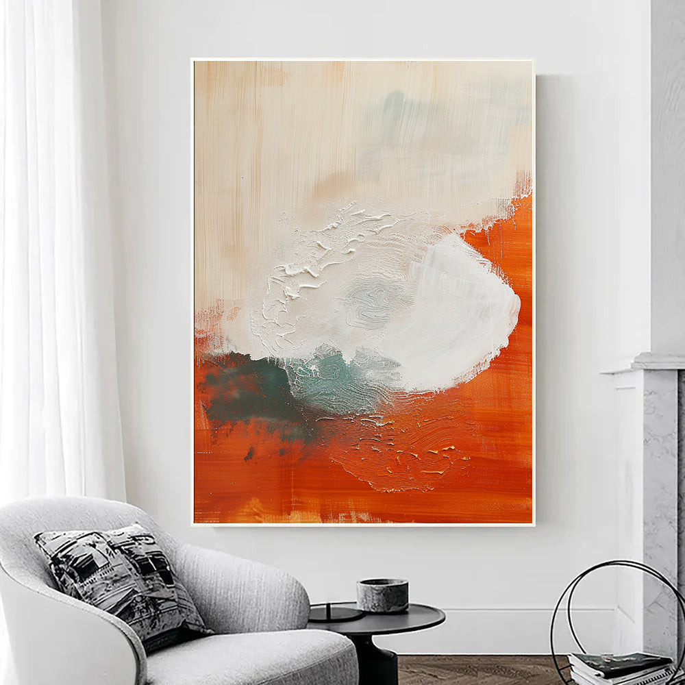 Large Original Abstract Painting Modern Minimalist Wall Art White Texture Painting Orange Painting Living Room Wall Art Neutral Art 