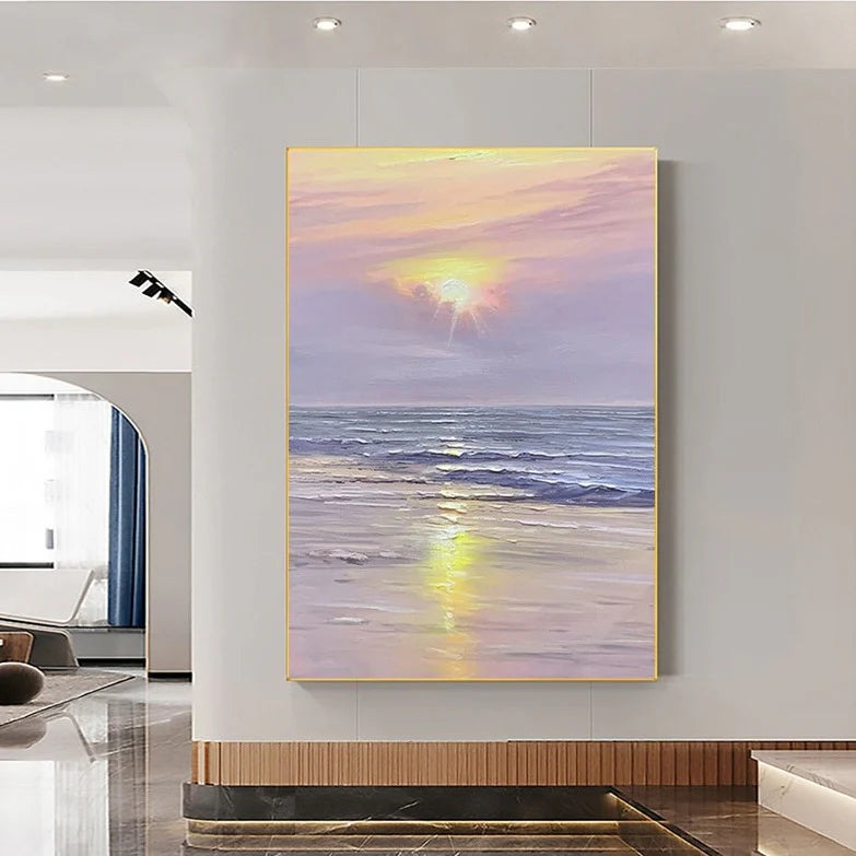 Extra Large Wall Art  Abstract Art Purple Painting Minimalist Plaster Painting modern Textured Sea & Beach Painting 3D Oil  Wall Art On Canvas