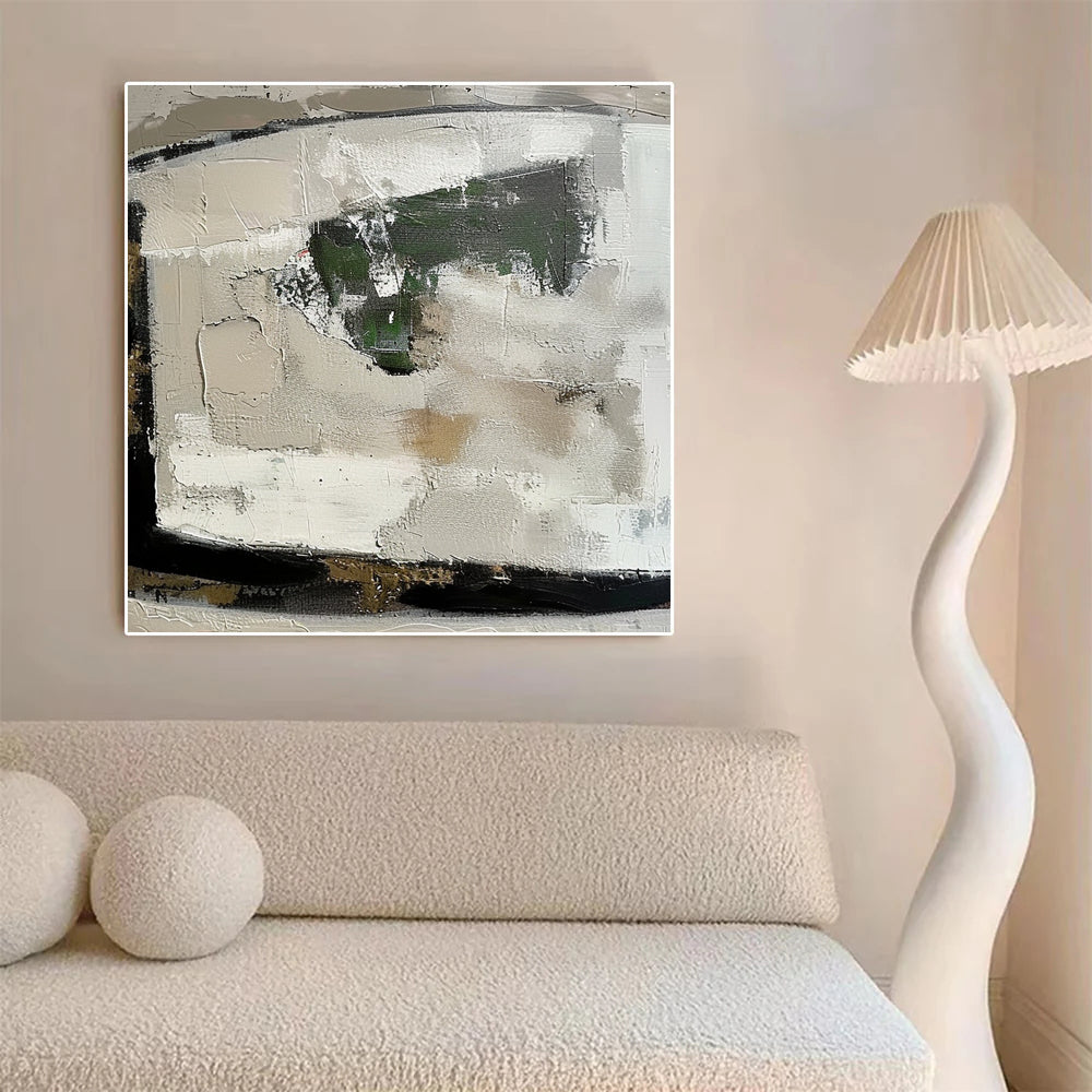 Large Original Abstract Painting Modern Minimalist Wall Art White Texture Painting Mustard Yellow Painting Living Room Wall Art Neutral Art