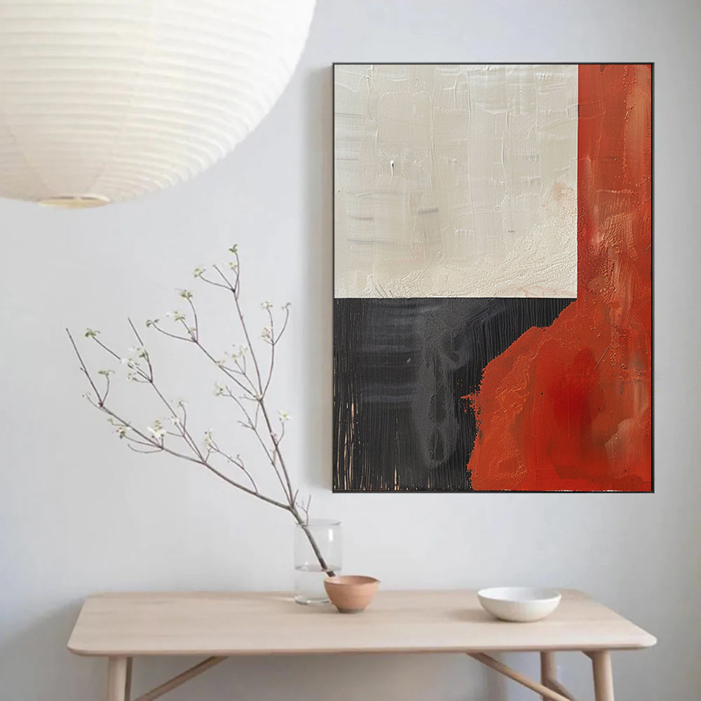 Pure Red Minimalist Art Wabi-sabi Wall Art  Red Minimalist Wall Art Pure  Red Wall Decor  Green Texture Painting Red Plaster Wall Art 