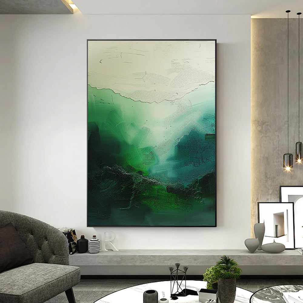 Pure Green Minimalist Art Wabi-sabi Wall Art  Green Minimalist Wall Art Pure  Green Wall Decor  Green Texture Painting Beige Plaster Wall Art 