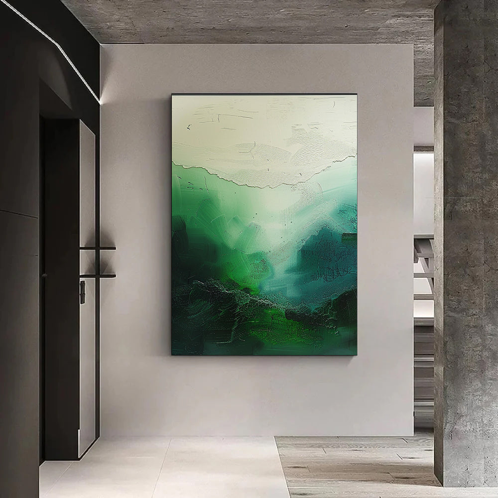 Pure Green Minimalist Art Wabi-sabi Wall Art  Green Minimalist Wall Art Pure  Green Wall Decor  Green Texture Painting Beige Plaster Wall Art 