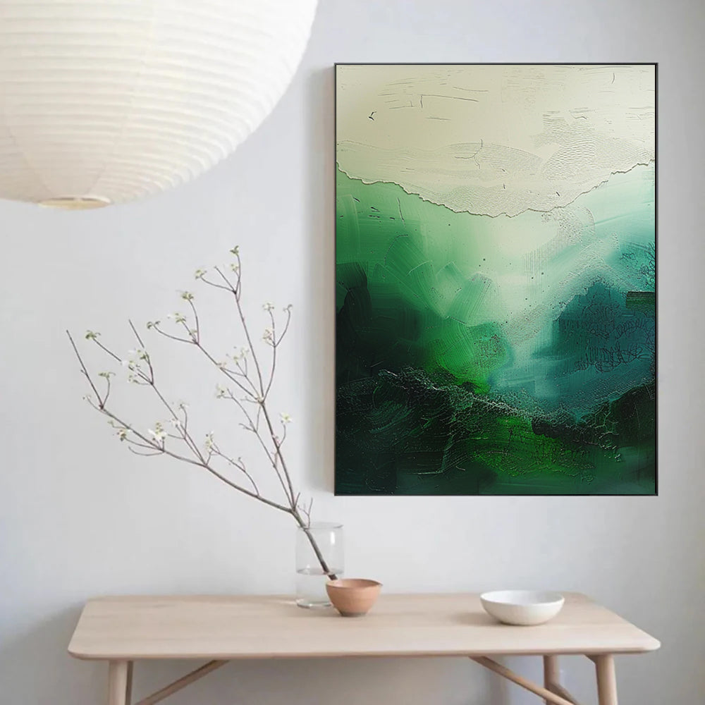 Pure Green Minimalist Art Wabi-sabi Wall Art  Green Minimalist Wall Art Pure  Green Wall Decor  Green Texture Painting Beige Plaster Wall Art 