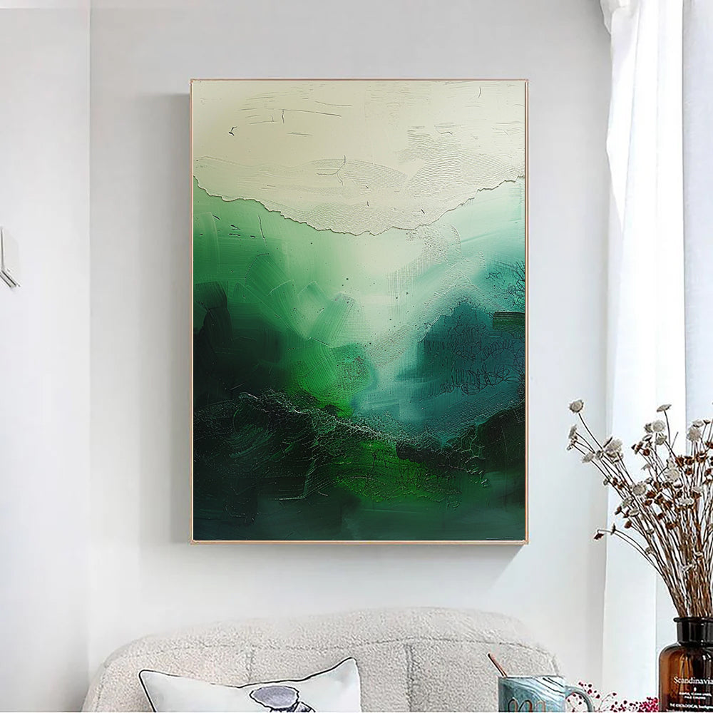 Pure Green Minimalist Art Wabi-sabi Wall Art  Green Minimalist Wall Art Pure  Green Wall Decor  Green Texture Painting Beige Plaster Wall Art 