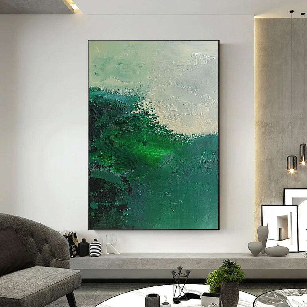 Pure Green Minimalist Art Wabi-sabi Wall Art  Green Minimalist Wall Art Pure  Green Wall Decor  Green Texture Painting Beige Plaster Wall Art 