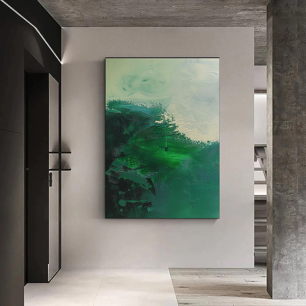 Pure Green Minimalist Art Wabi-sabi Wall Art  Green Minimalist Wall Art Pure  Green Wall Decor  Green Texture Painting Beige Plaster Wall Art 