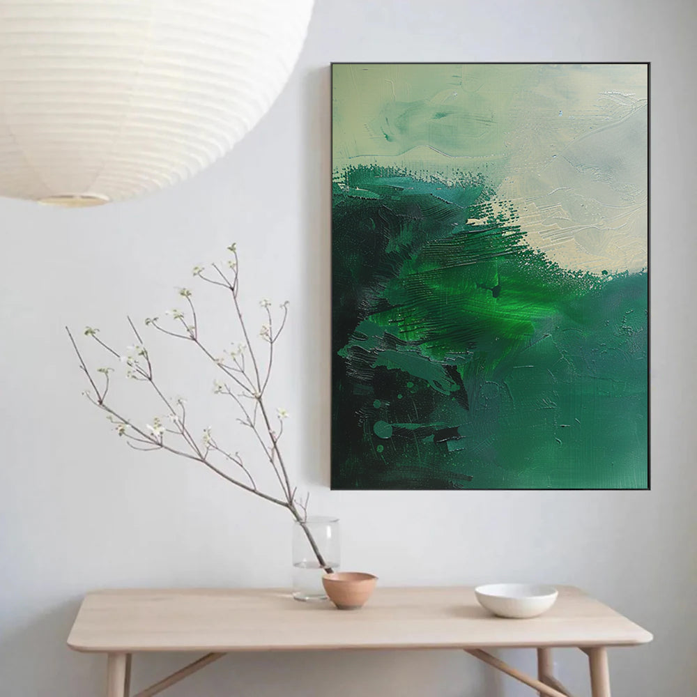 Pure Green Minimalist Art Wabi-sabi Wall Art  Green Minimalist Wall Art Pure  Green Wall Decor  Green Texture Painting Beige Plaster Wall Art 