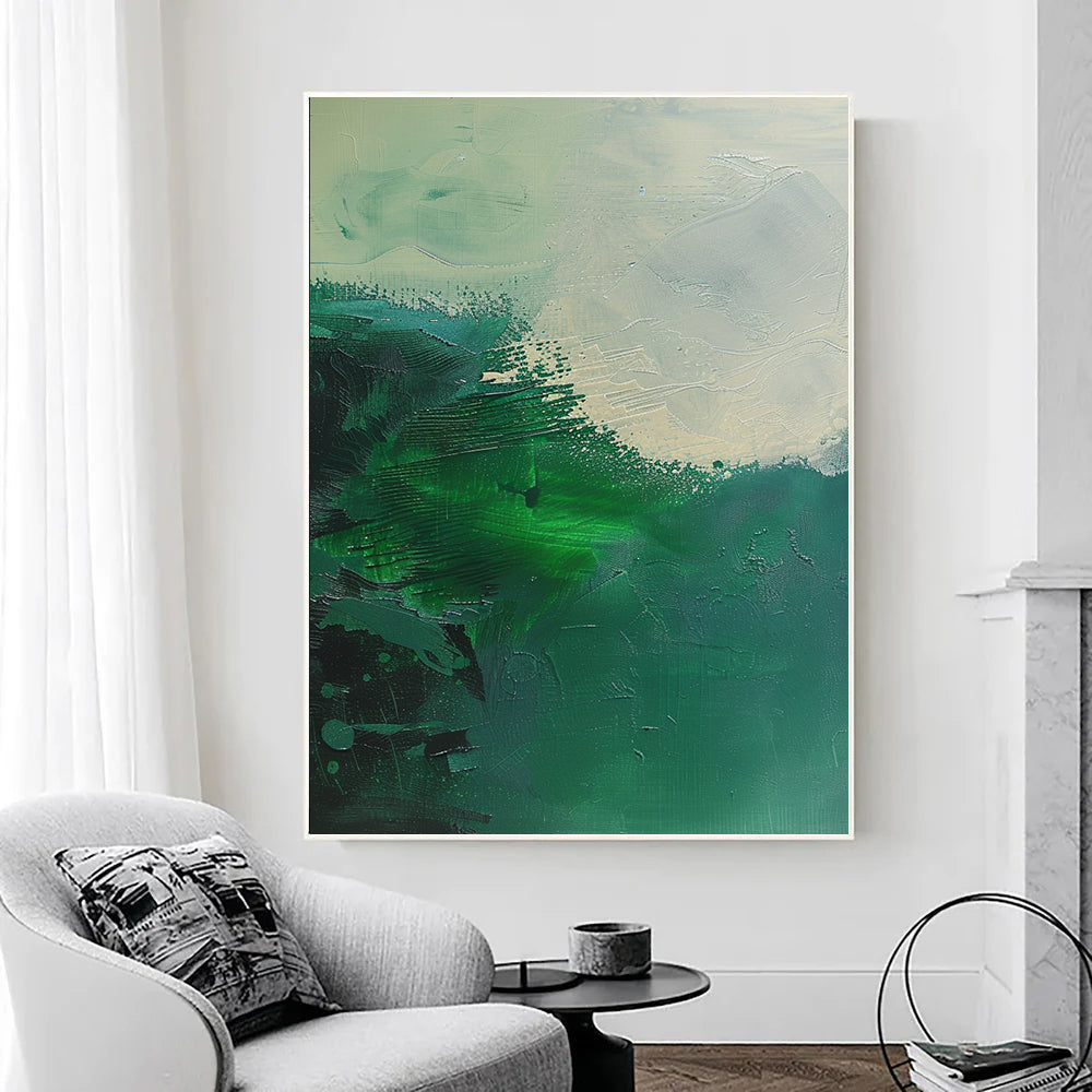 Pure Green Minimalist Art Wabi-sabi Wall Art  Green Minimalist Wall Art Pure  Green Wall Decor  Green Texture Painting Beige Plaster Wall Art 