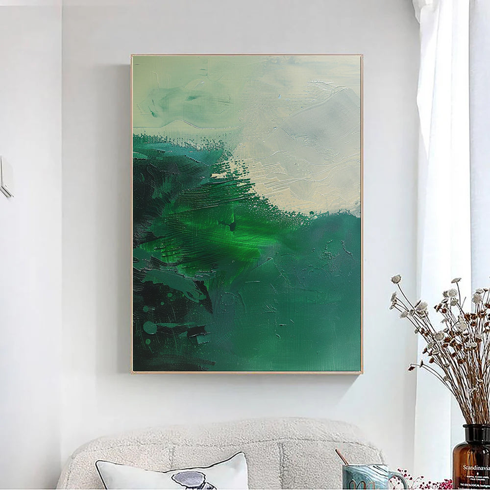 Pure Green Minimalist Art Wabi-sabi Wall Art  Green Minimalist Wall Art Pure  Green Wall Decor  Green Texture Painting Beige Plaster Wall Art 