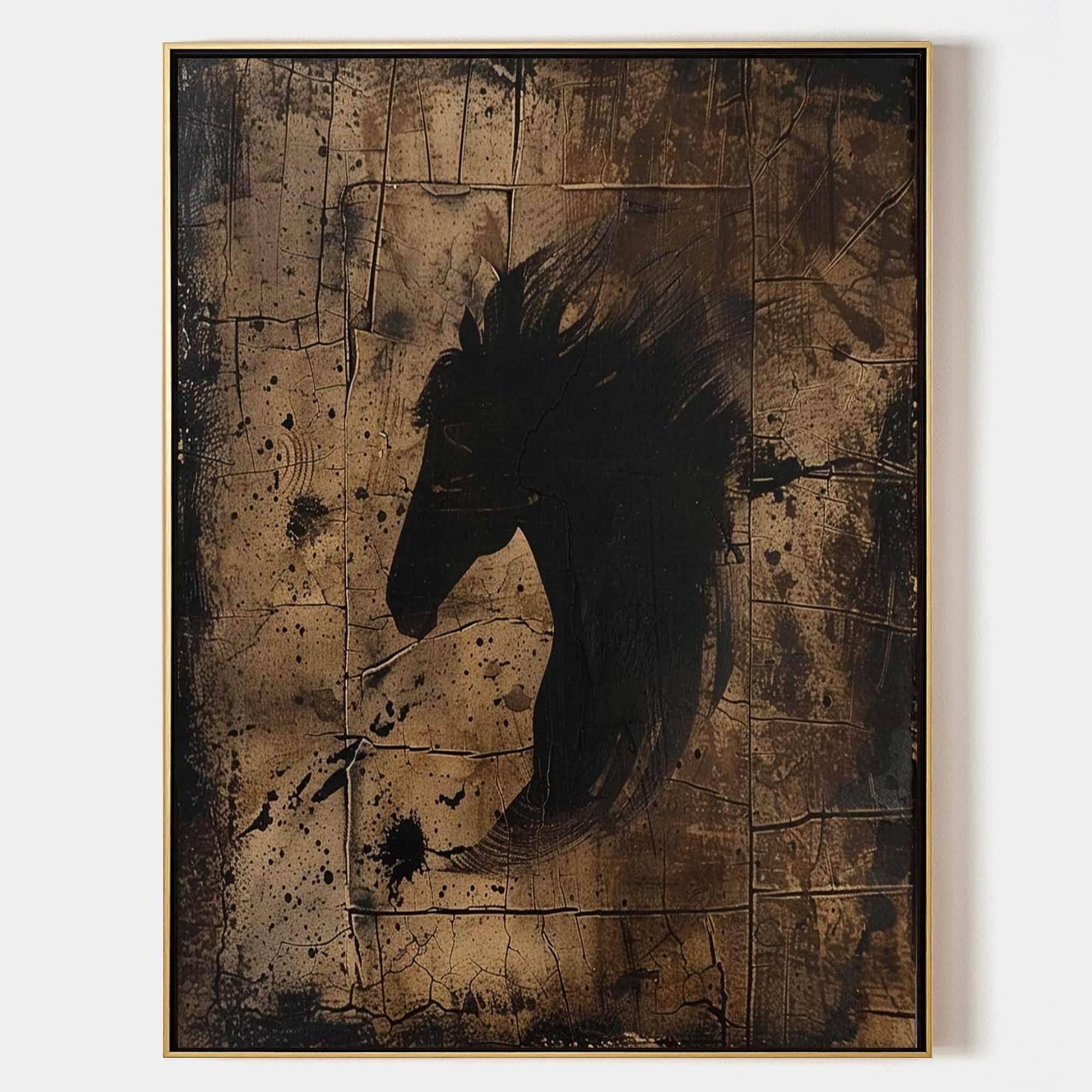 Brown Wabi-sabi Wall Art Black Brown Abstract Painting Medieval Black Deer Painting Black Minimalist Wall Decor Black Dark Brown Wall Art