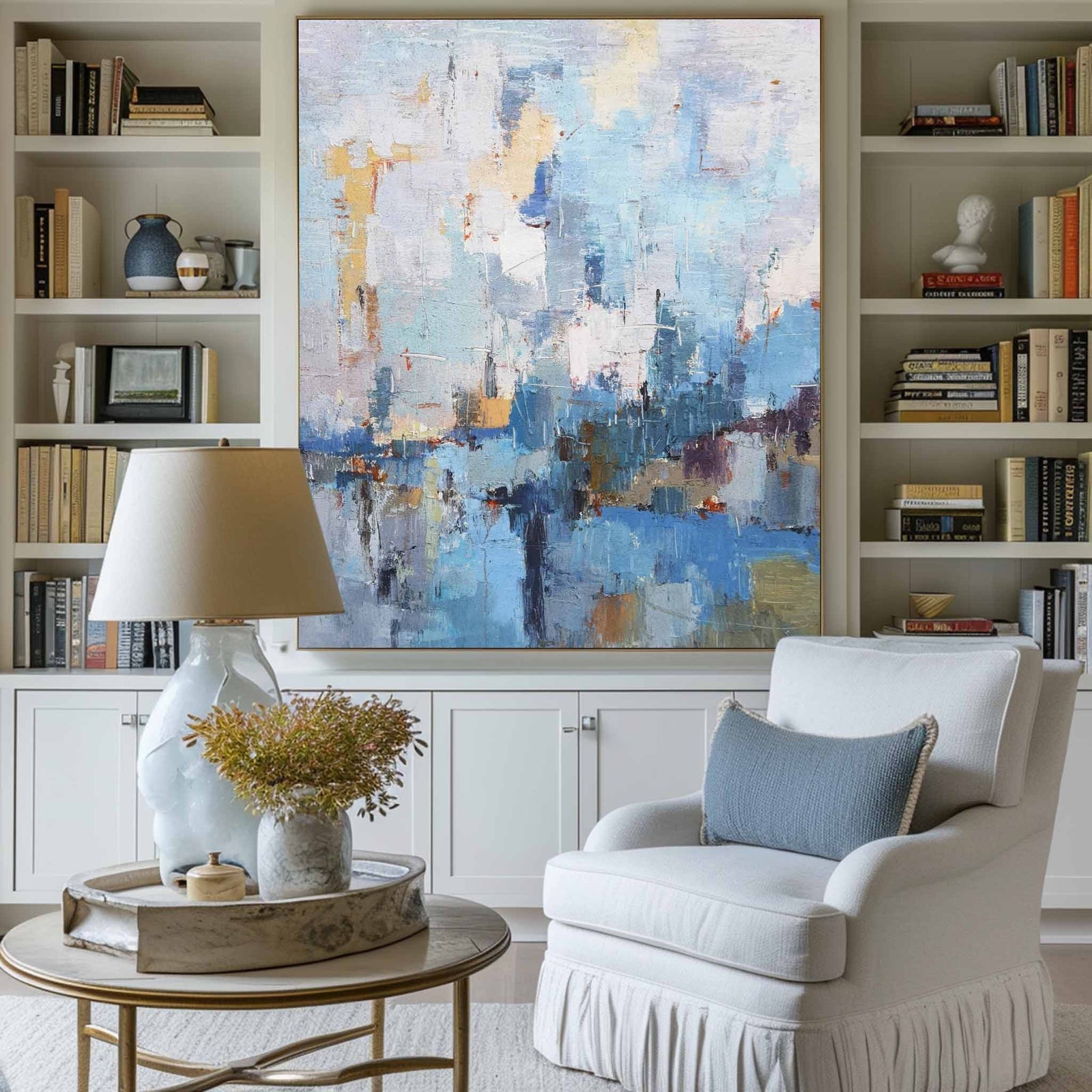 Extra Large Wall Art Abstract Blue Abstract Art beige Painting large Blue Painting Blue Wall Art minimalist Painting,modern Textured Sea & Beach Painting 3D Oil Plaster On Canvas