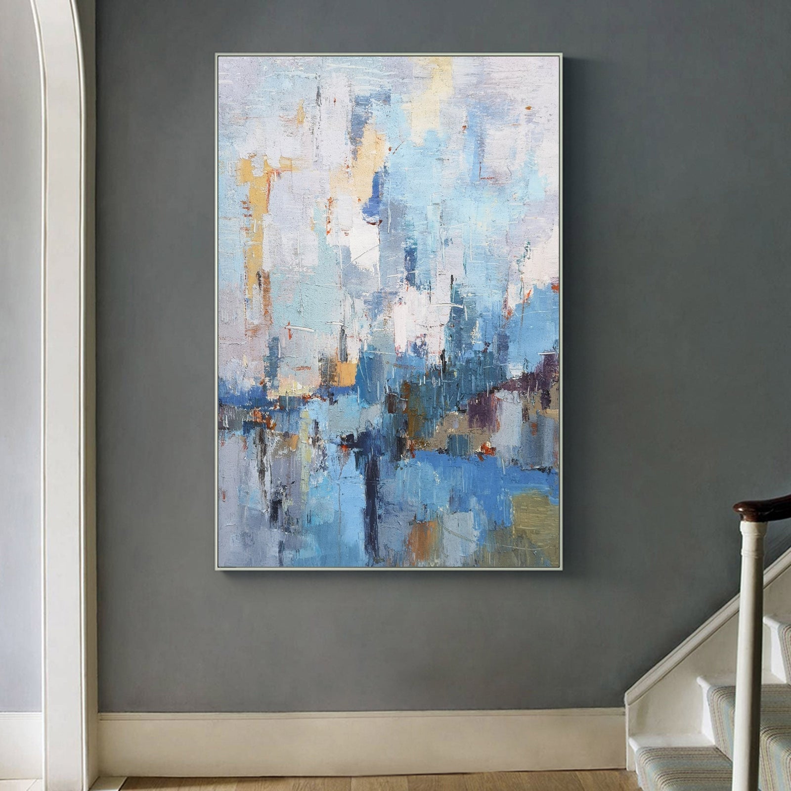 Extra Large Wall Art Abstract Blue Abstract Art beige Painting large Blue Painting Blue Wall Art minimalist Painting,modern Textured Sea & Beach Painting 3D Oil Plaster On Canvas