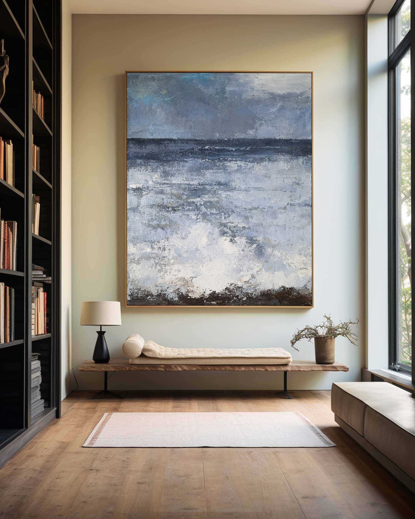 Extra Large Wall Art Abstract blue Abstract Art beige Painting 3D Oil Plaster Painting On Canvas  Blue Wall Art minimalist Painting modern Textured Sea & Beach Painting