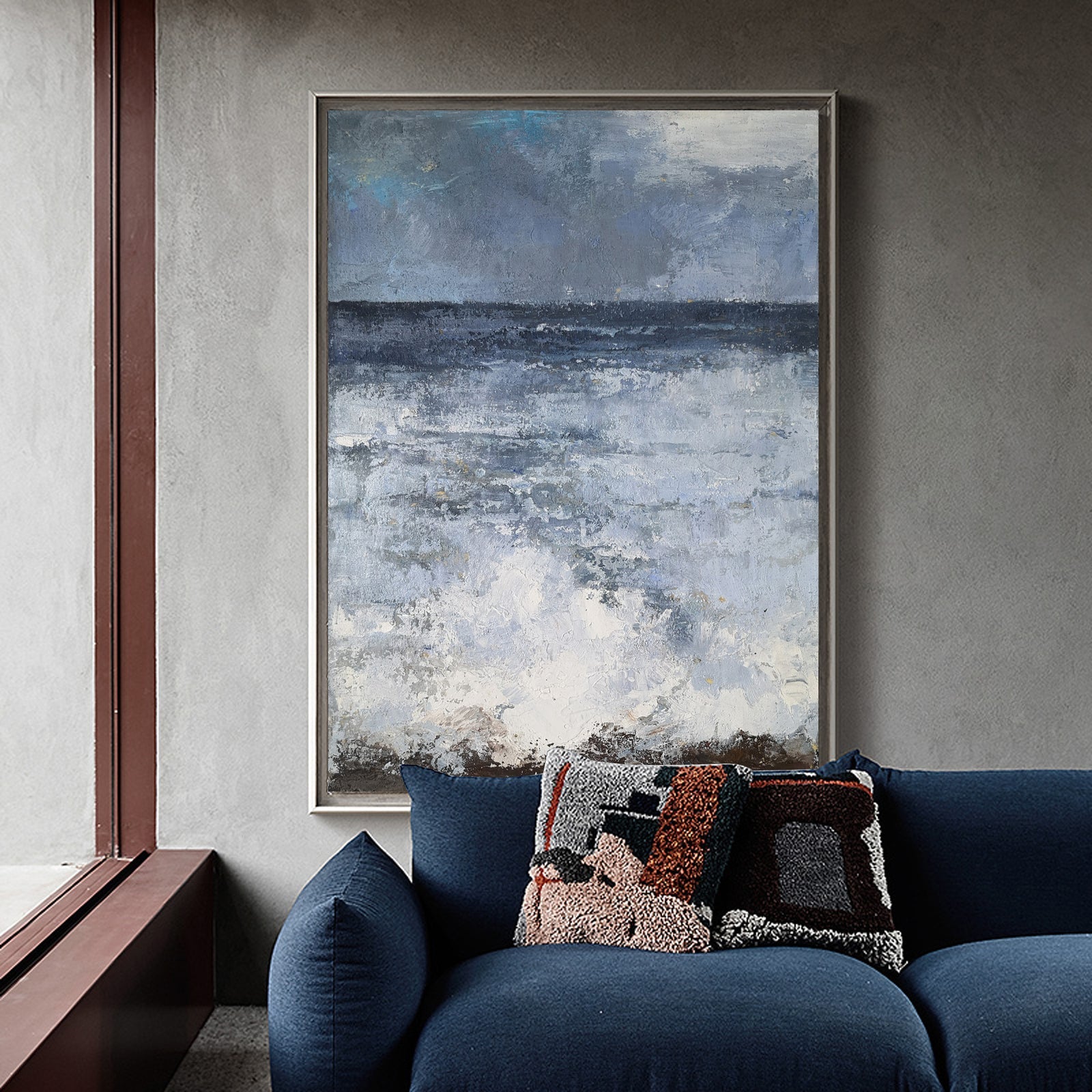 Extra Large Wall Art Abstract blue Abstract Art beige Painting 3D Oil Plaster Painting On Canvas  Blue Wall Art minimalist Painting modern Textured Sea & Beach Painting