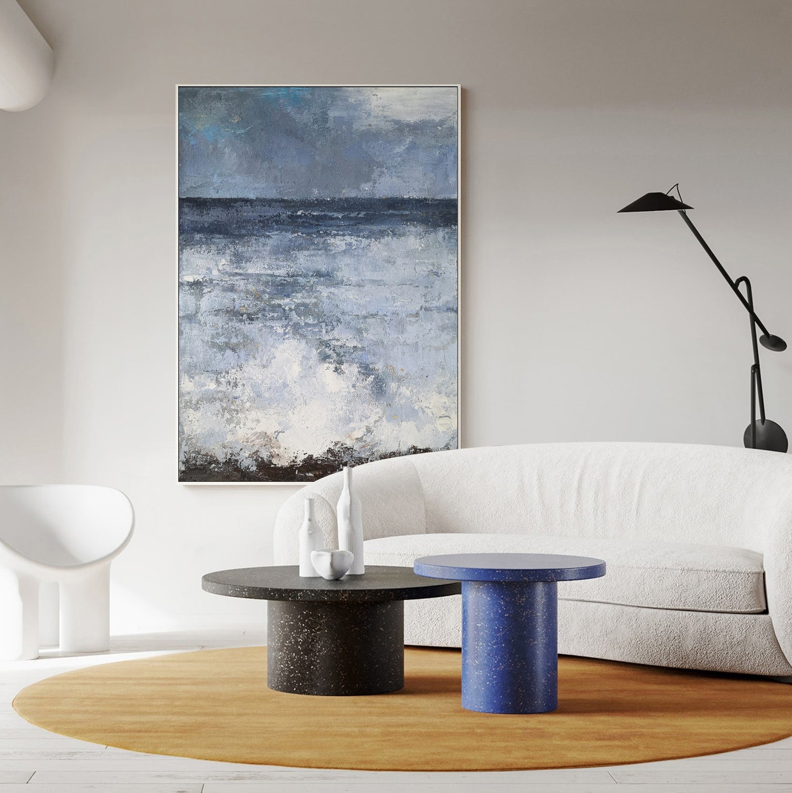 Extra Large Wall Art Abstract blue Abstract Art beige Painting 3D Oil Plaster Painting On Canvas  Blue Wall Art minimalist Painting modern Textured Sea & Beach Painting