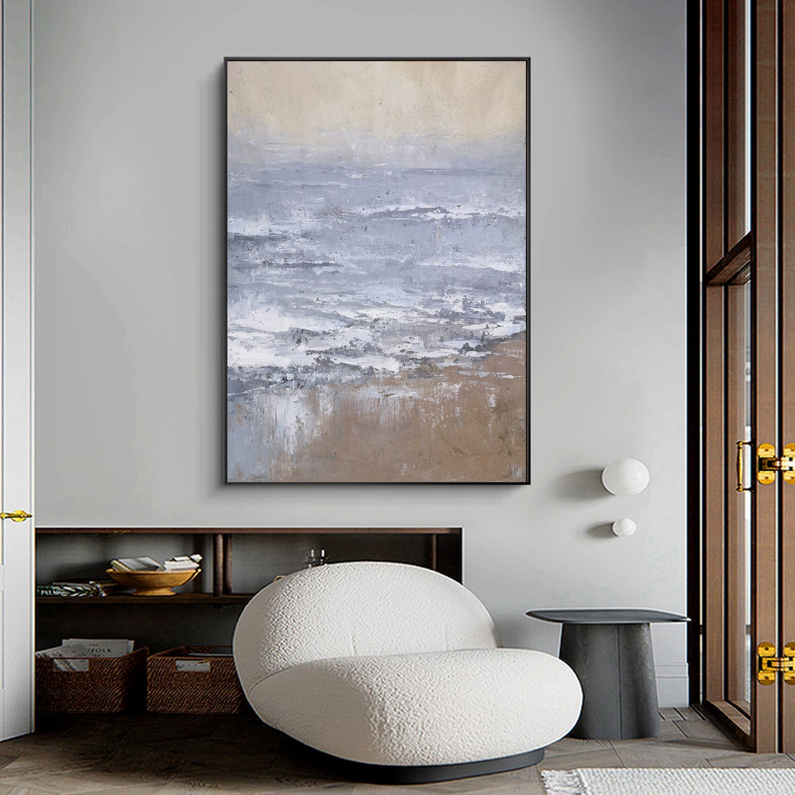 Extra Large Wall Art Abstract blue Abstract Art beige Painting 3D Oil Plaster Painting On Canvas  Blue Wall Art minimalist Painting modern Textured Sea & Beach Painting