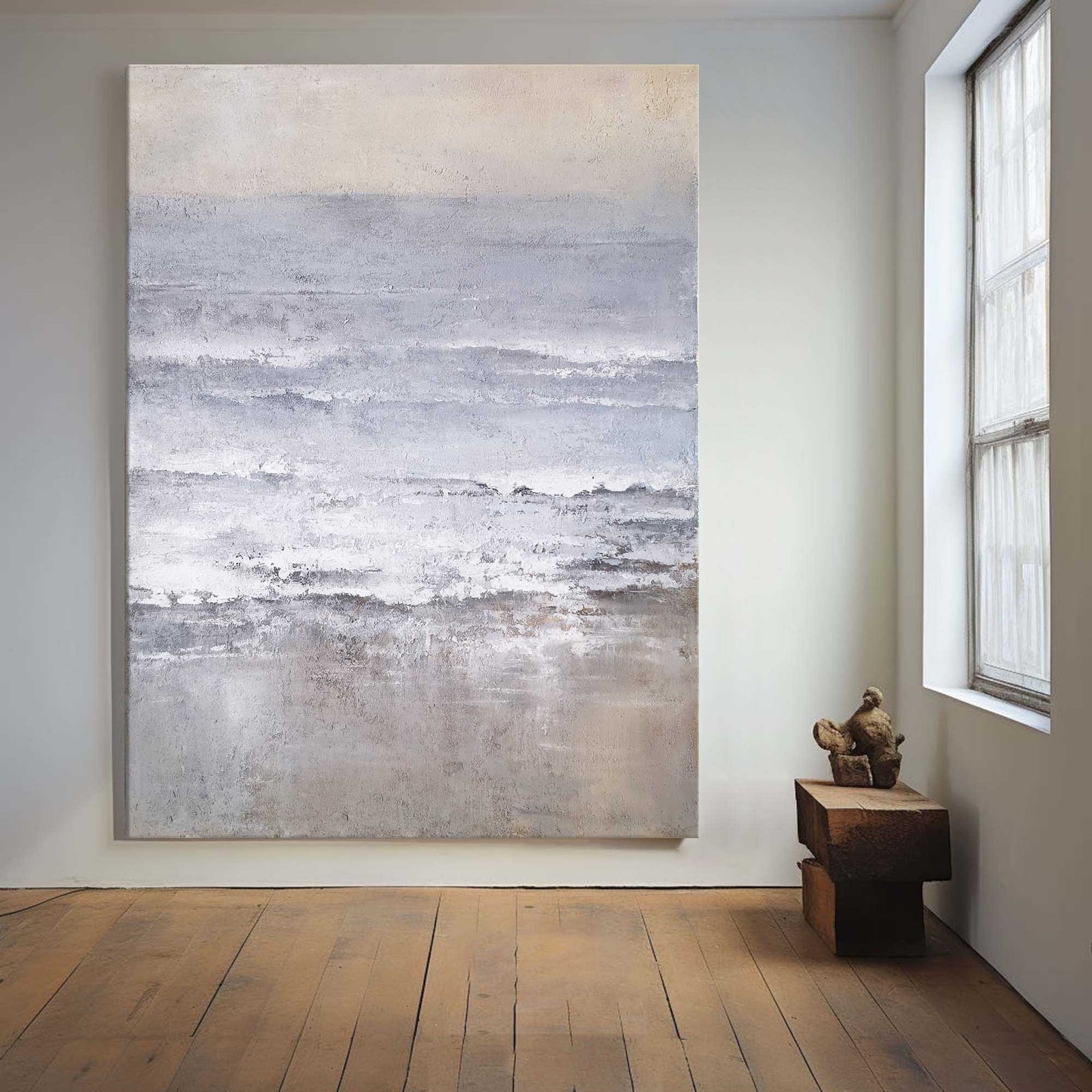 Extra Large Wall Art Abstract Beige Abstract Art beige Painting 3D Oil Plaster Painting On Canvas  Blue Wall Art minimalist Painting modern Textured Sea & Beach Painting