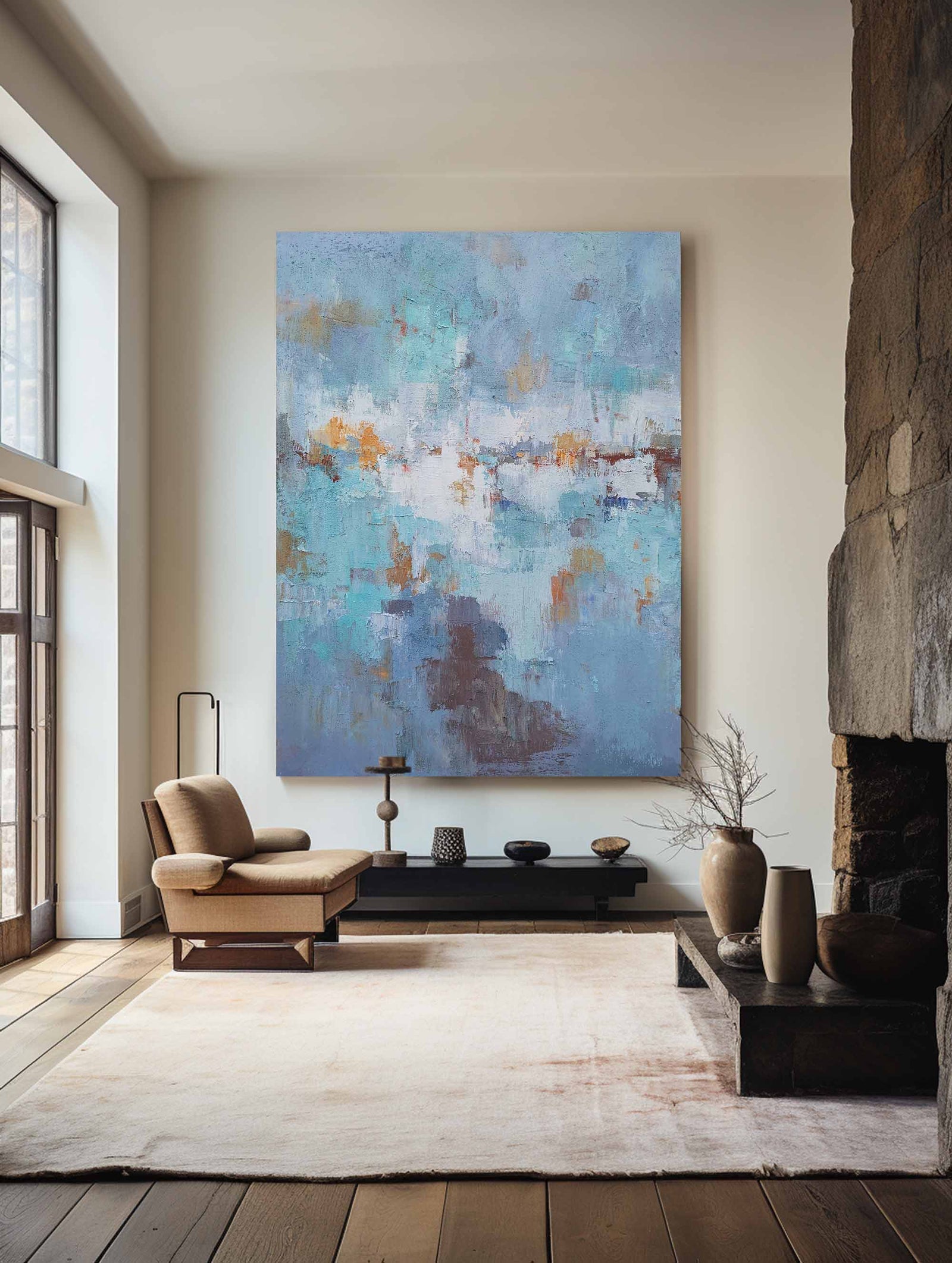 Extra Large Wall Art Abstract Blue Abstract Art beige Painting large Blue Painting Blue Wall Art minimalist Painting,modern Textured Sea & Beach Painting 3D Oil Plaster Wall Art On Canvas