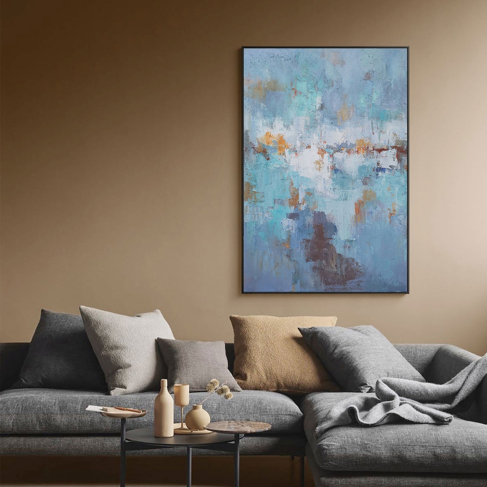 Extra Large Wall Art Abstract Blue Abstract Art beige Painting large Blue Painting Blue Wall Art minimalist Painting,modern Textured Sea & Beach Painting 3D Oil Plaster Wall Art On Canvas