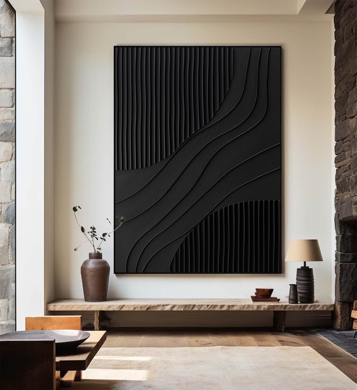 Large Black Abstract Painting Black Painting Texture Painting Black Minimalist Painting Minimalist Art Black Wall Art