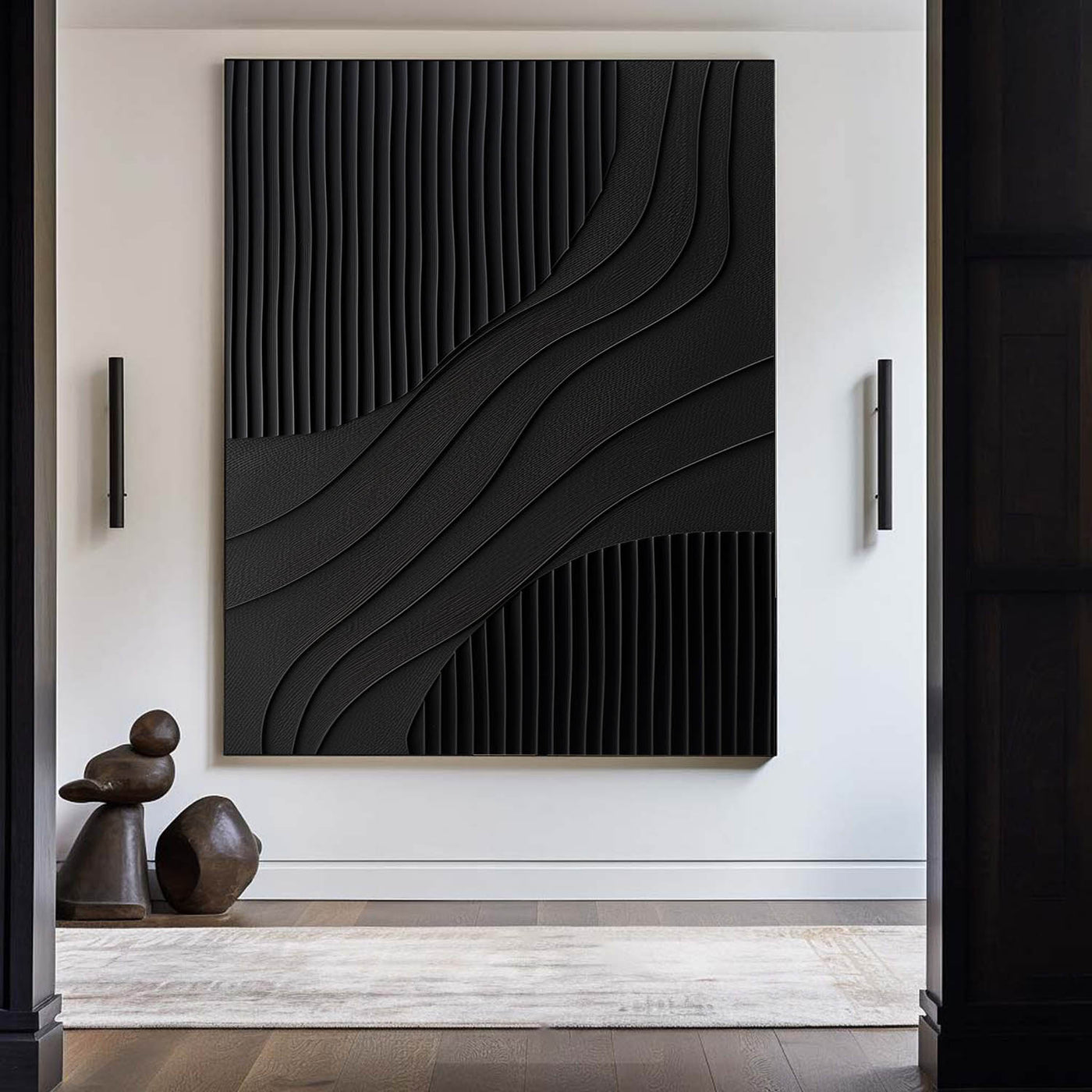 Large Black Abstract Painting Black Painting Texture Painting Black Minimalist Painting Minimalist Art Black Wall Art