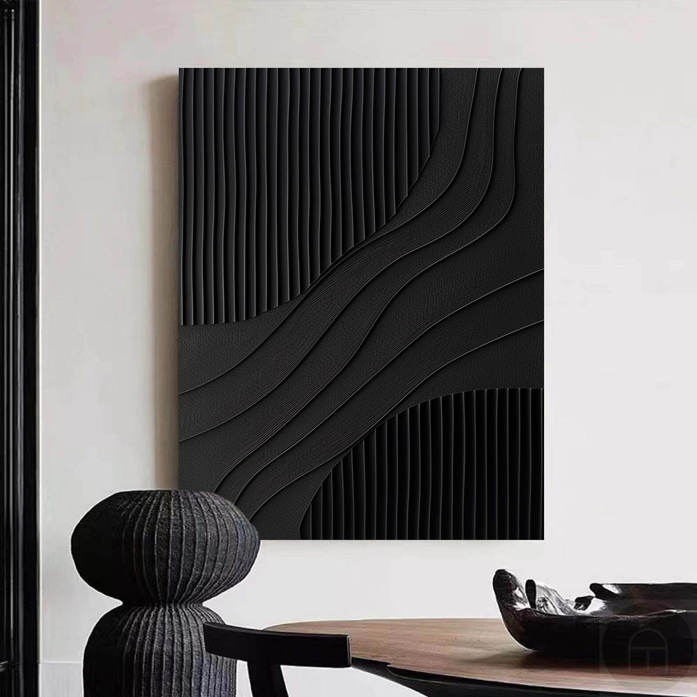 Large Black Abstract Painting Black Painting Texture Painting Black Minimalist Painting Minimalist Art Black Wall Art