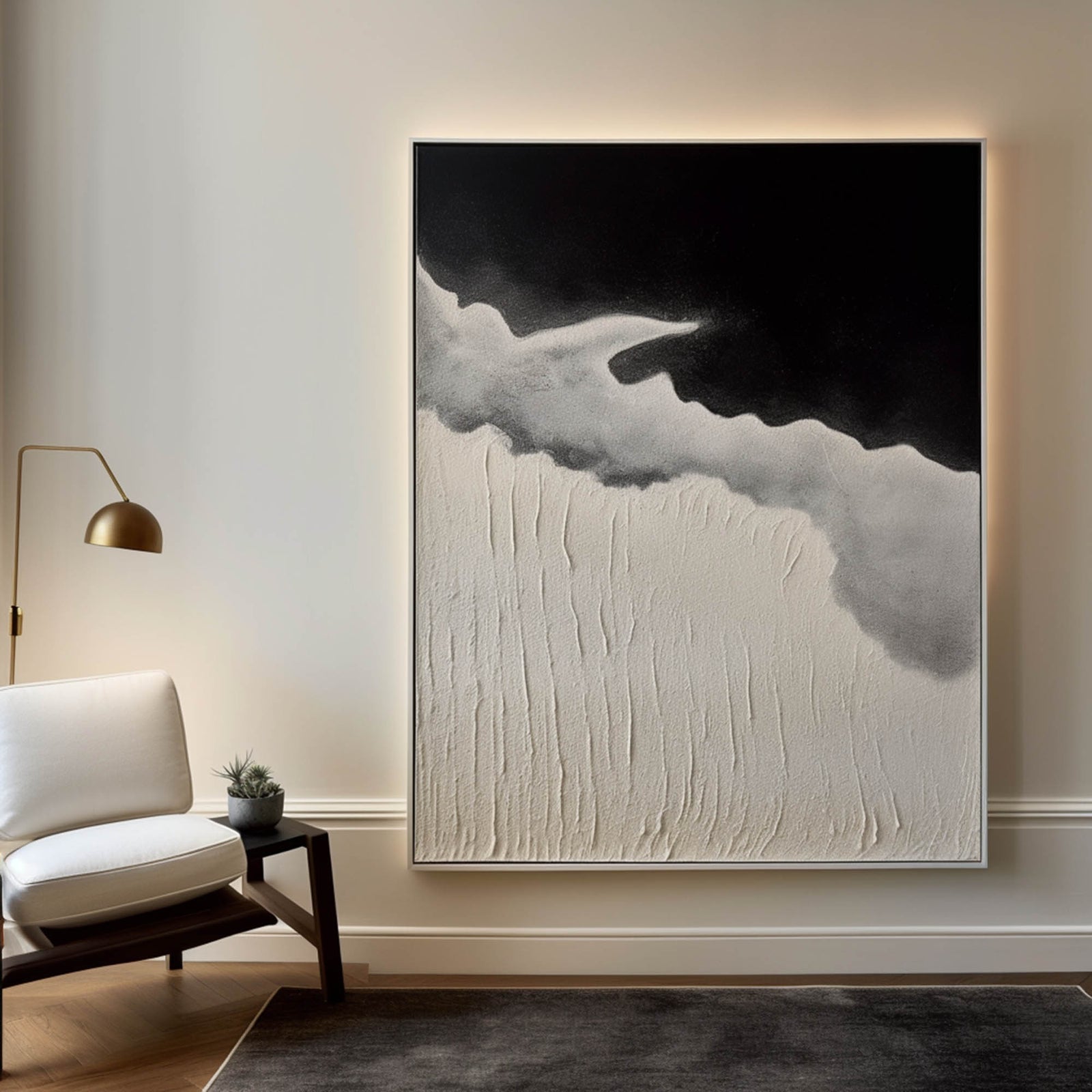 Extra Large Wall Art Abstract Black Abstract Art beige Painting 3D Oil Plaster Painting On Canvas White Wall Art minimalist Painting modern Textured Sea & Beach Painting