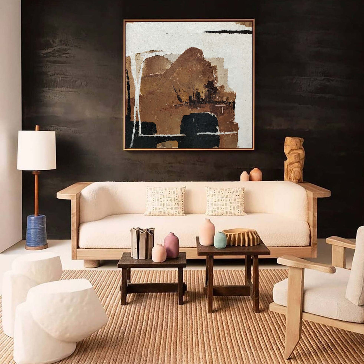 Wabi-sabi Wall Art Brown Textured Art Minimalist Wall Art Pure Brown Minimalist Art Black Brown 3D Oil Textured Painting Pure Plaster Oil Wall Art On Canvas