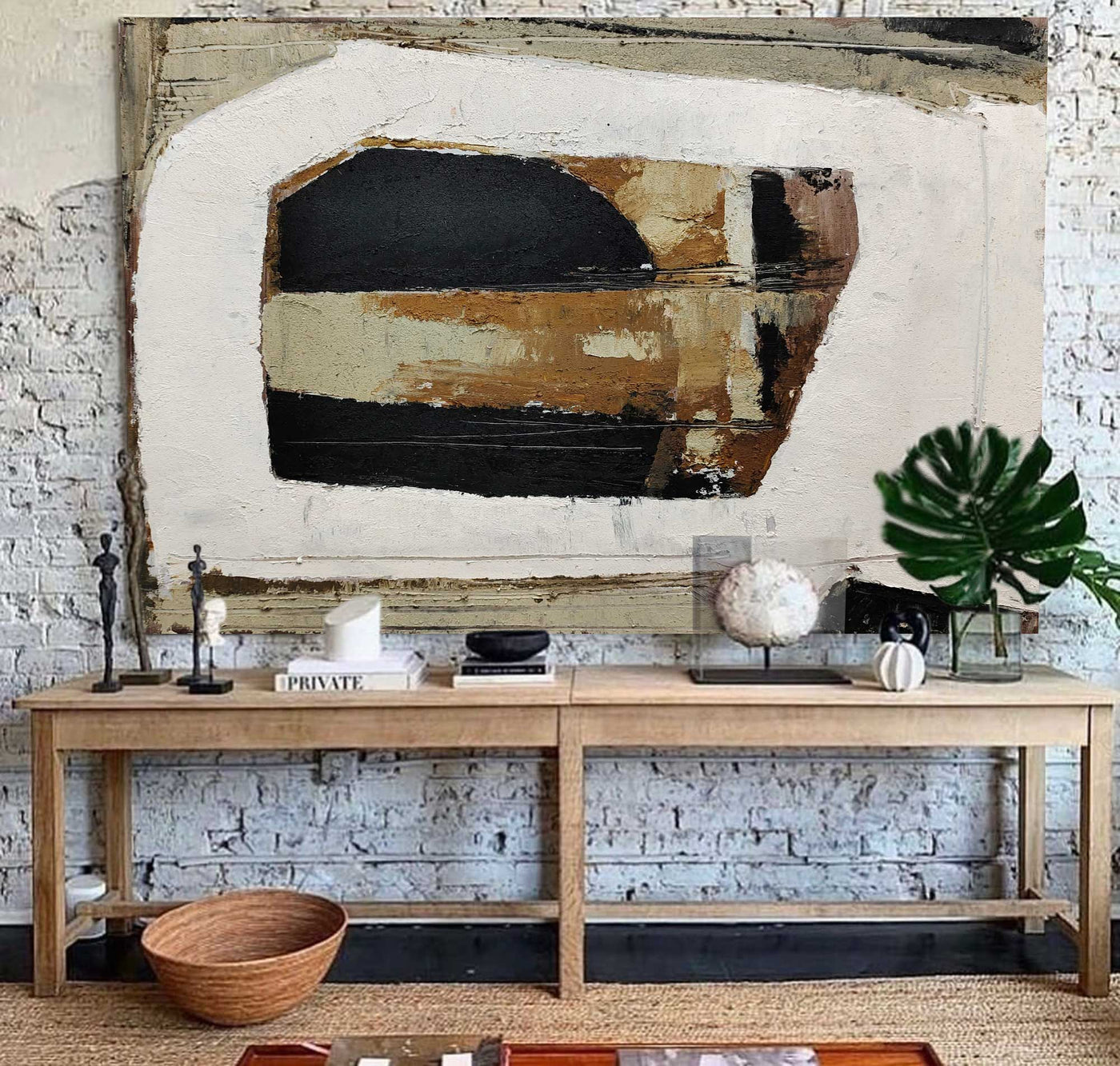 Wabi-sabi Wall Art Brown Textured Art Minimalist Wall Art Pure Brown Minimalist Art Black Brown 3D Oil Textured Painting Pure Plaster Oil Wall Art On Canvas