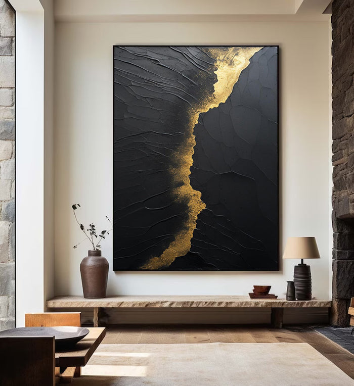 Large Black Abstract Painting Black Painting Texture Painting Black Minimalist Painting Minimalist Art Black Wall Art