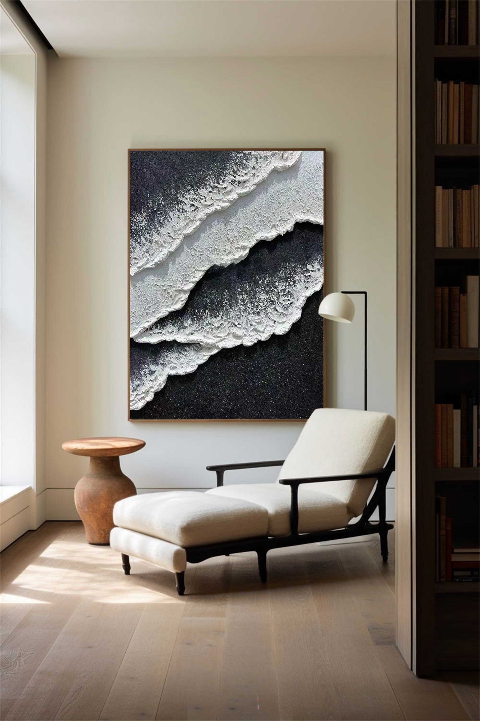 Extra Large Wall Art Abstract Black Abstract Art beige Painting 3D Oil Plaster Painting On Canvas White Wall Art minimalist Painting modern Textured Sea & Beach Painting