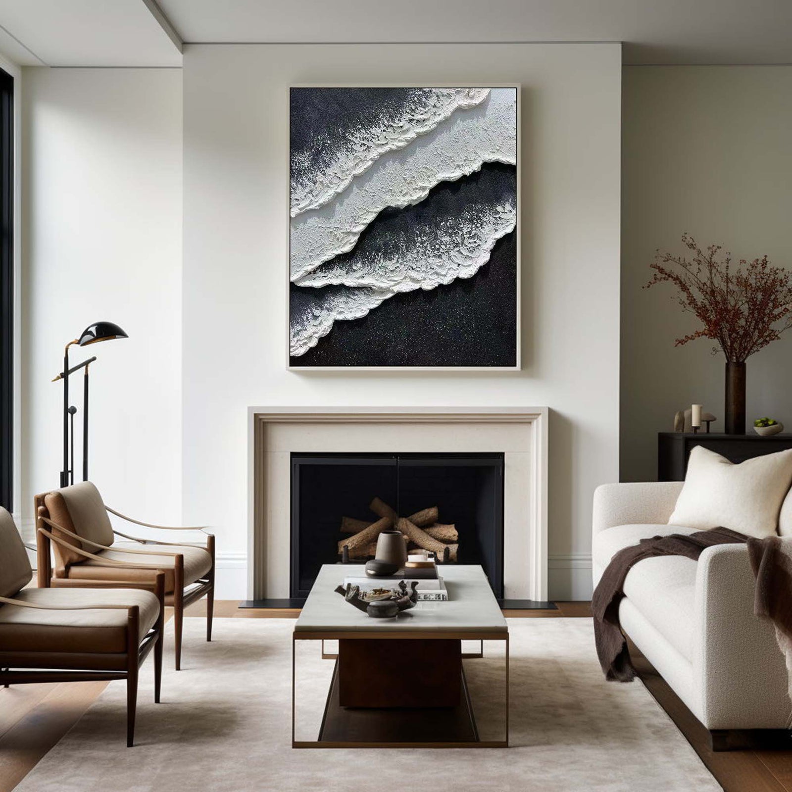 Extra Large Wall Art Abstract Black Abstract Art beige Painting 3D Oil Plaster Painting On Canvas White Wall Art minimalist Painting modern Textured Sea & Beach Painting