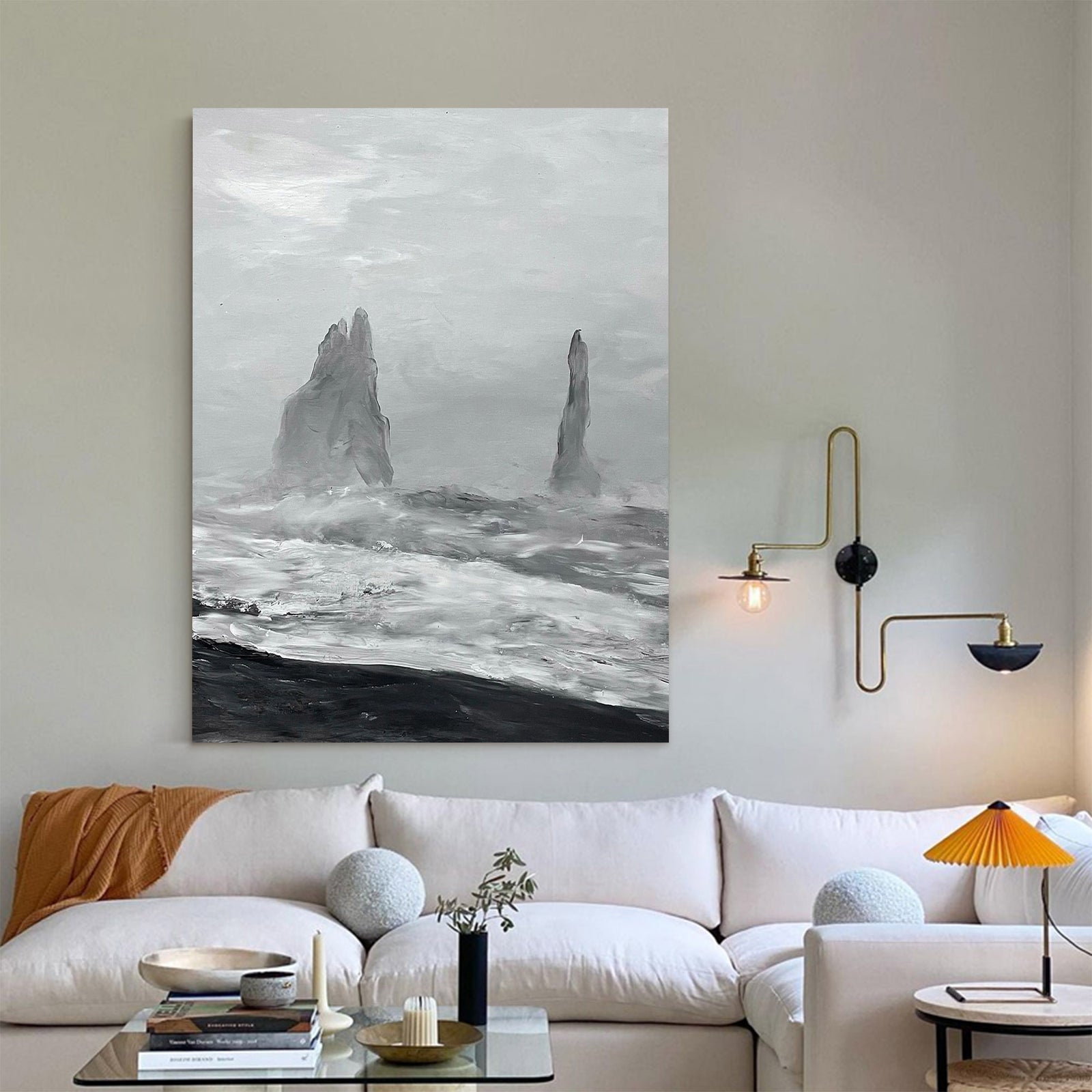 Extra Large Wall Art Abstract Black Abstract Art beige Painting 3D Oil Plaster Painting On Canvas White Wall Art minimalist Painting modern Textured Sea & Beach Painting