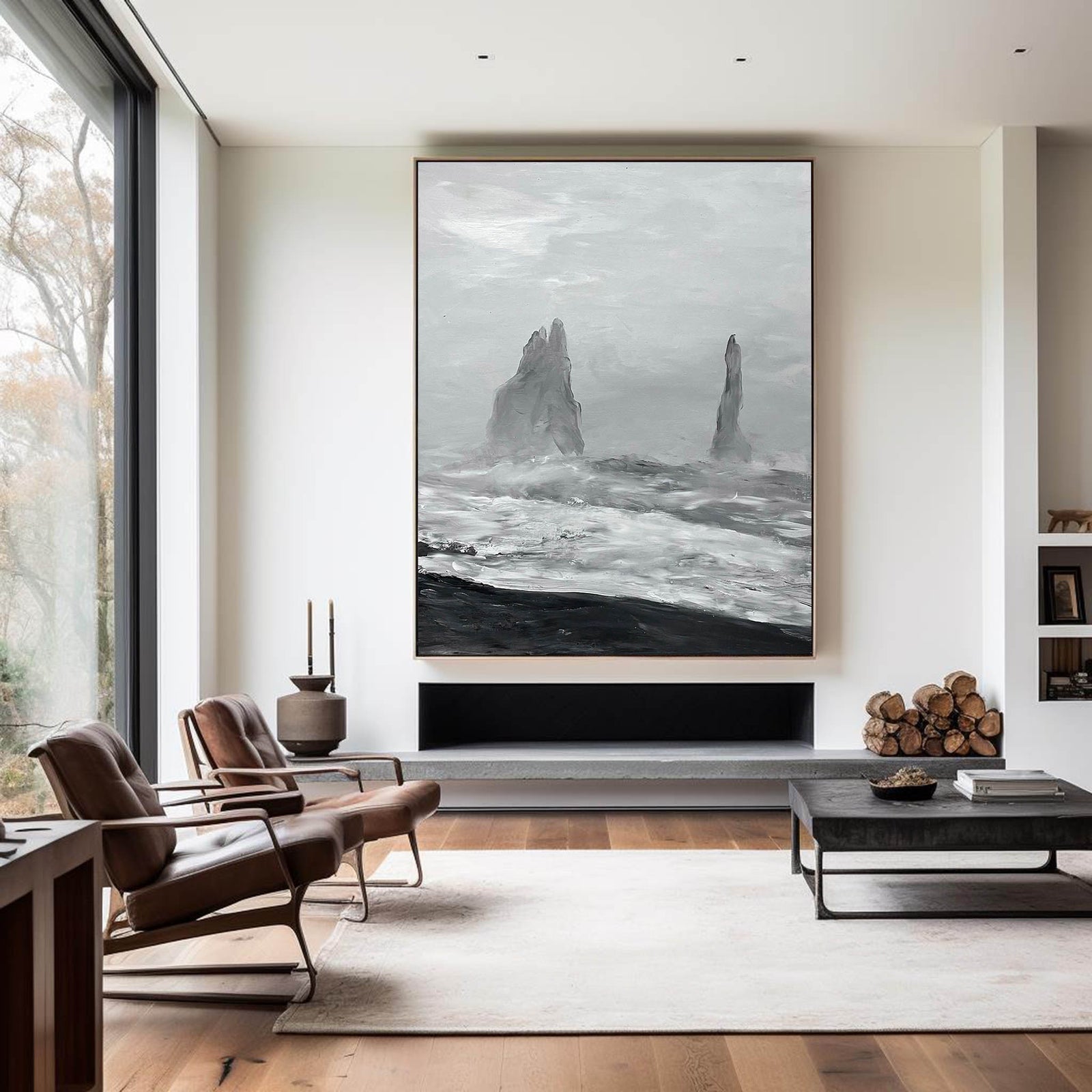 Extra Large Wall Art Abstract Black Abstract Art beige Painting 3D Oil Plaster Painting On Canvas White Wall Art minimalist Painting modern Textured Sea & Beach Painting