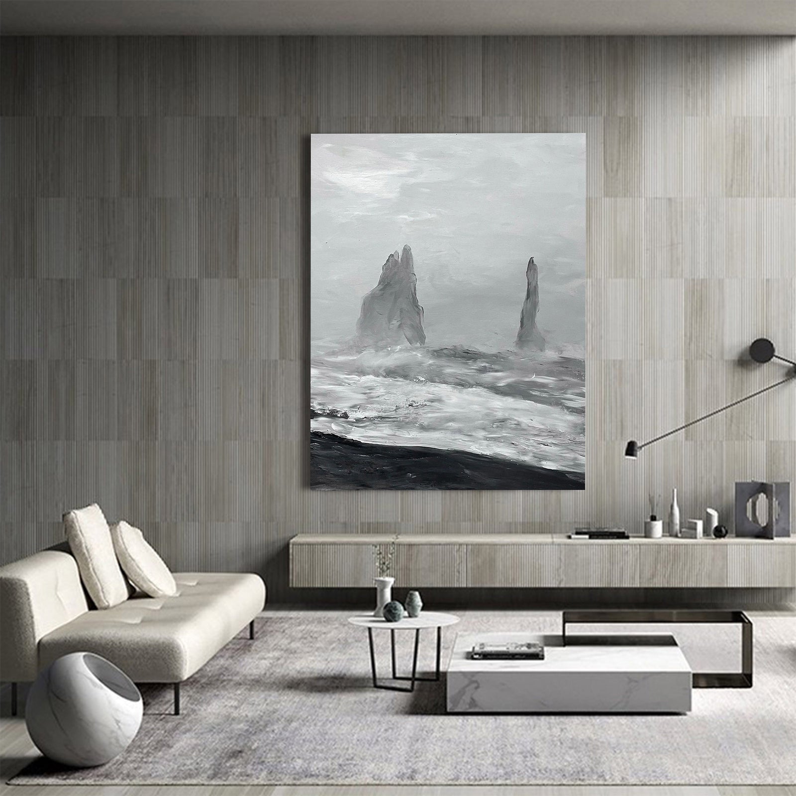 Extra Large Wall Art Abstract Black Abstract Art beige Painting 3D Oil Plaster Painting On Canvas White Wall Art minimalist Painting modern Textured Sea & Beach Painting