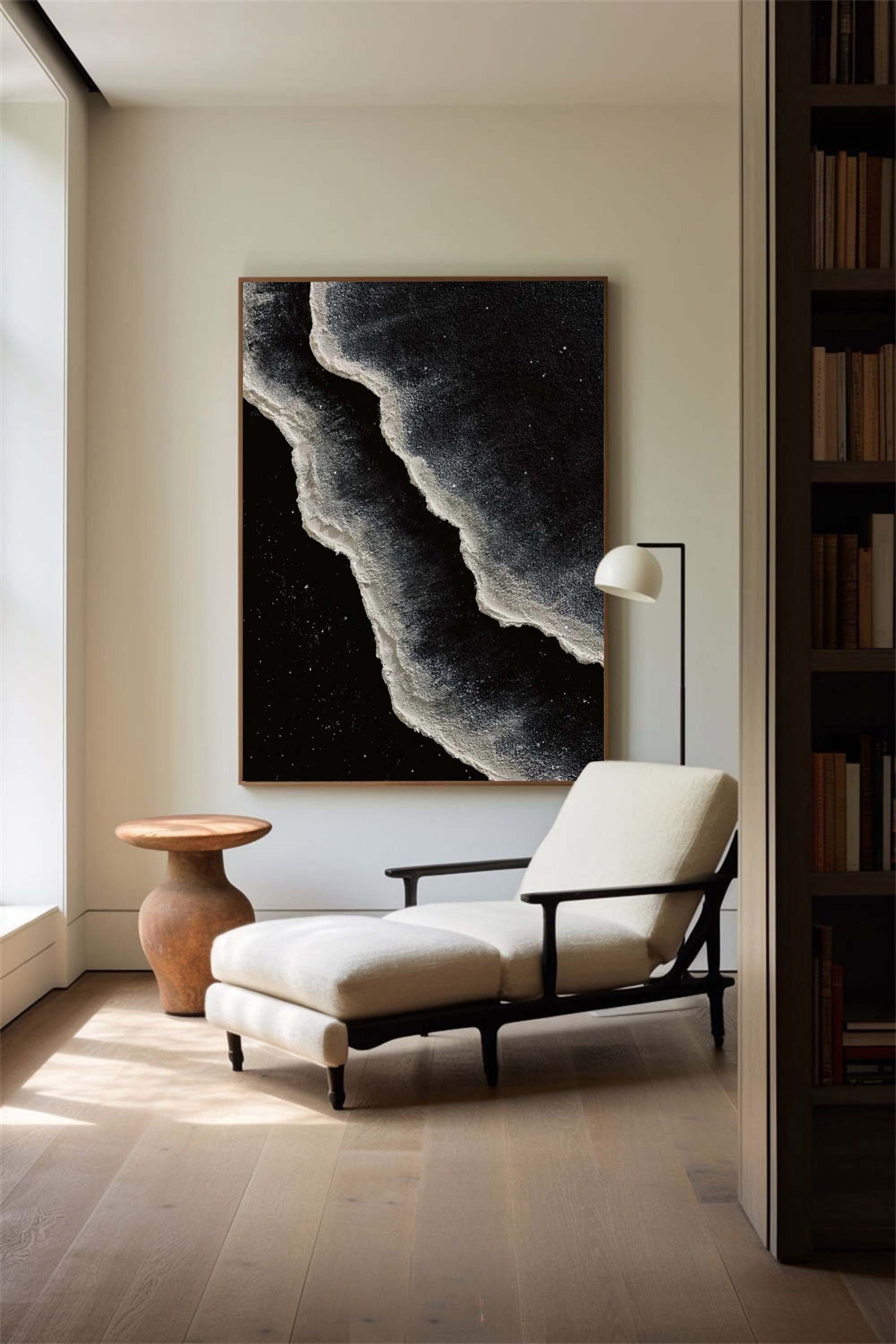 Extra Large Wall Art Abstract Black Abstract Art beige Painting 3D Oil Plaster Painting On Canvas White Wall Art minimalist Painting modern Textured Sea & Beach Painting